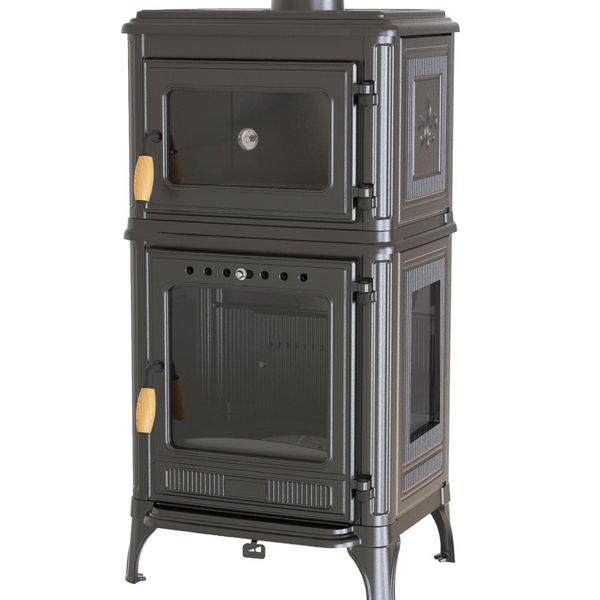 Hovedbilde Vedkomfyr 8010CR HJØRNE koketopp bakerovn 7kW sideglass ...