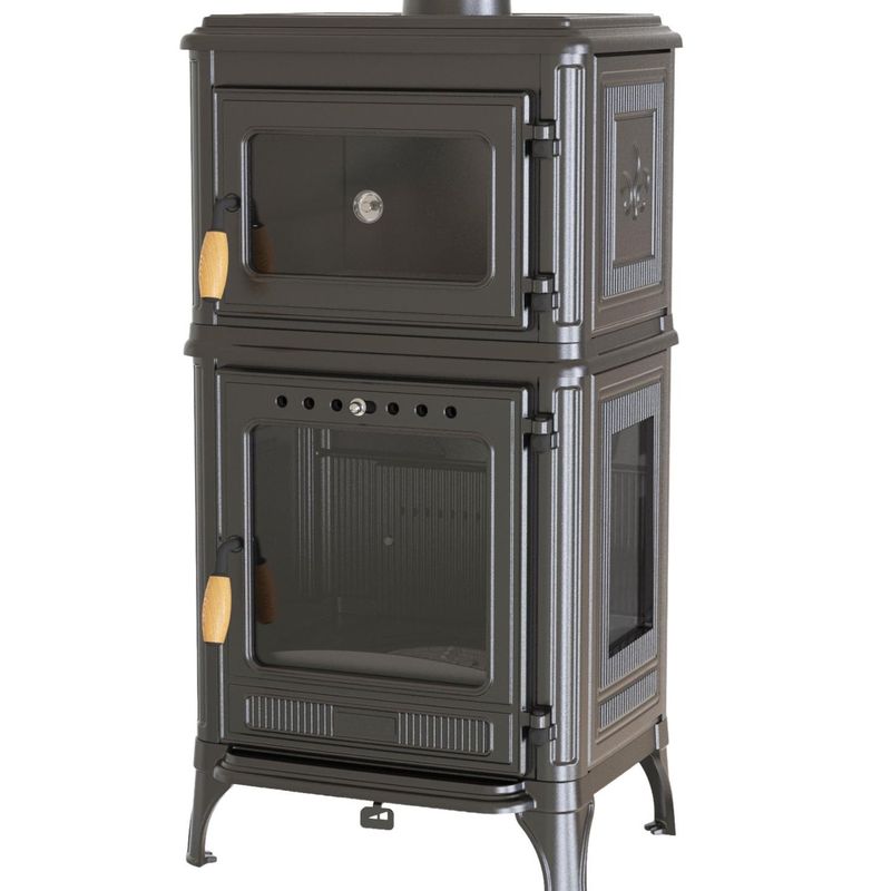 Vedkomfyr 8010CR HJØRNE koketopp bakerovn 7kW sideglass høyre